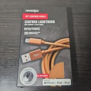 PowerXcel 4 Ft Leather USB for iPhone iPad iPod